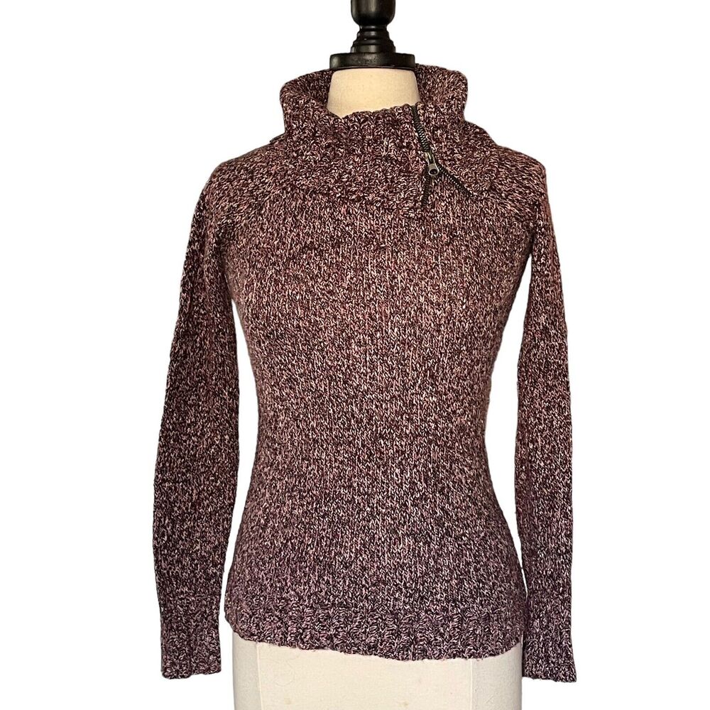 Glimmer‎ by JJ Basics Brown Chunky Knit Sweater M Zip Cowgirl Vibe Cotton Blend